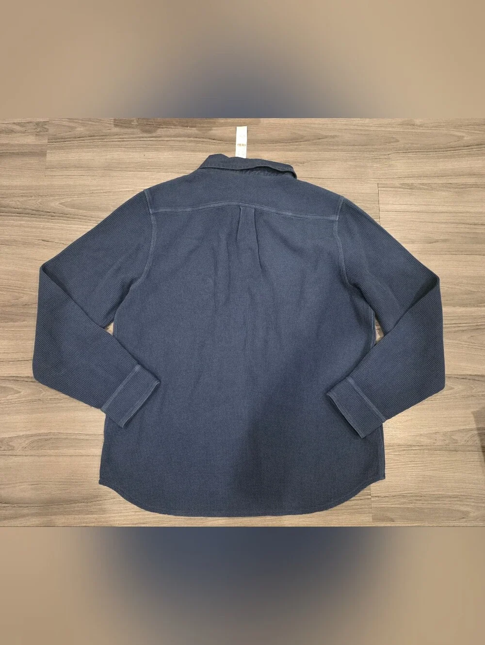 $138 J.Crew Men waffle knit rugby shirt Navy blue long sleeve polo shirt size L